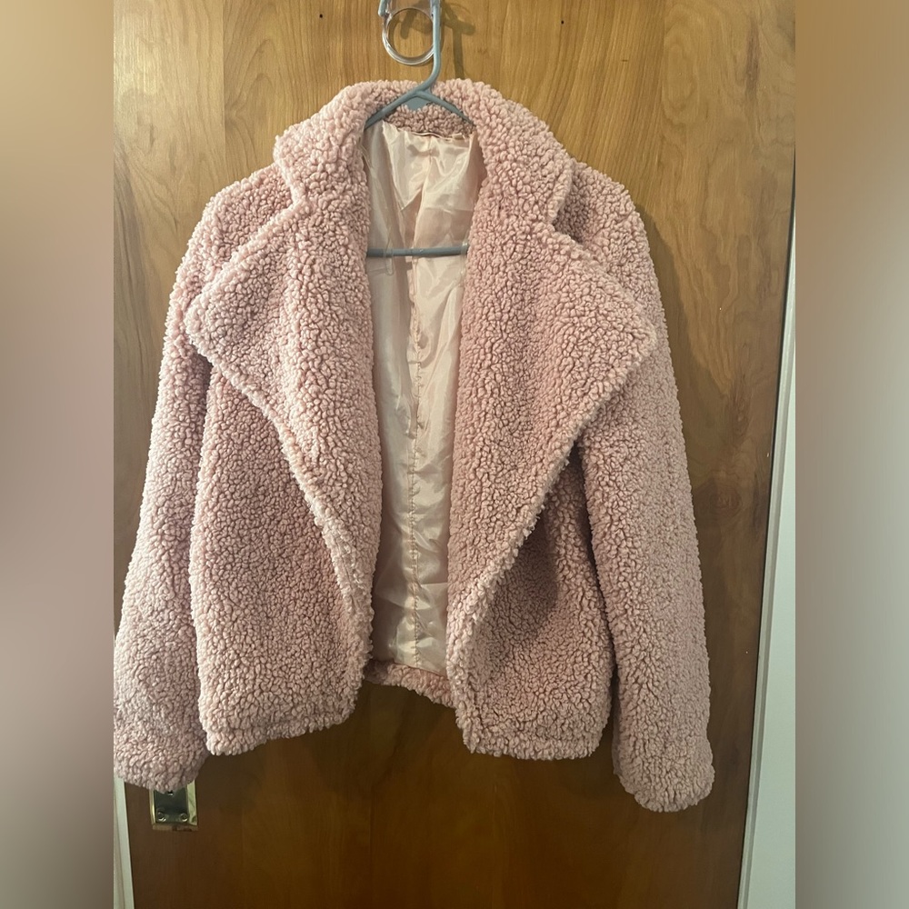 Women’s shearling jacket, pink, sized M